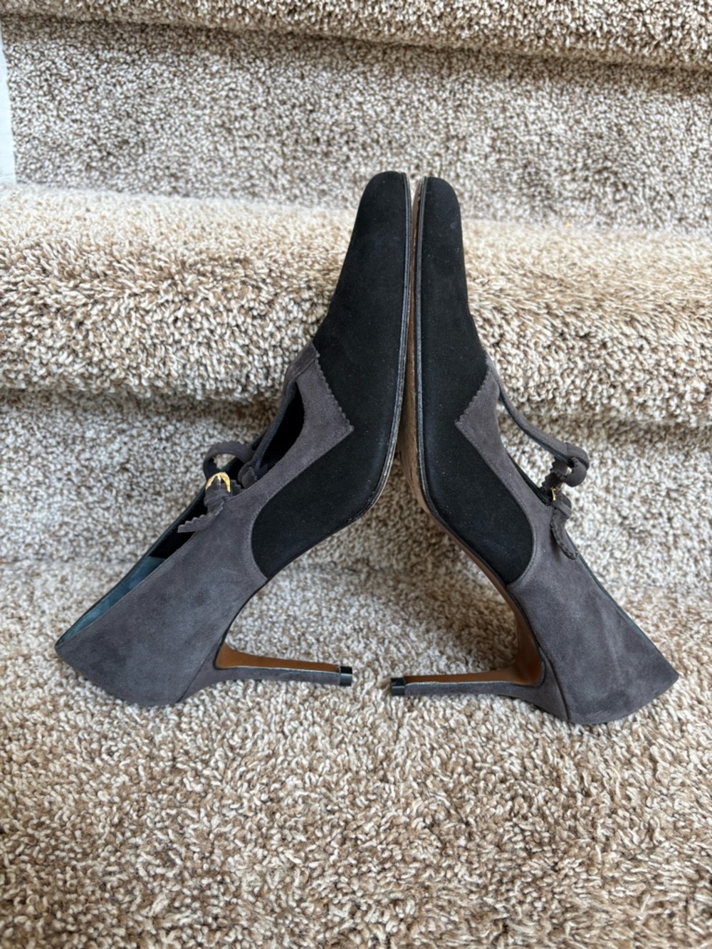 Christian Dior Women's Two-Tone Suede Pointed-Toe Mary Jane Pumps - Black & Gray - Picture 10 of 13